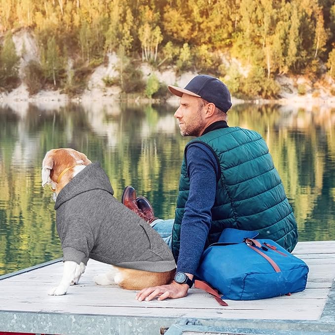 Grey Medium Dog Sweater - Soft Brushed Fleece Dog Clothes with Pocket