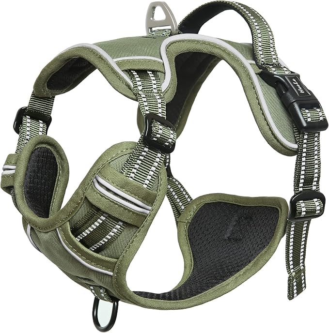 HEELE Dog Harness, Dog Harness for Small Medium Large Dogs No Pull Adjustable Padded Reflective Harness with Handle for Walking Training, Green, L