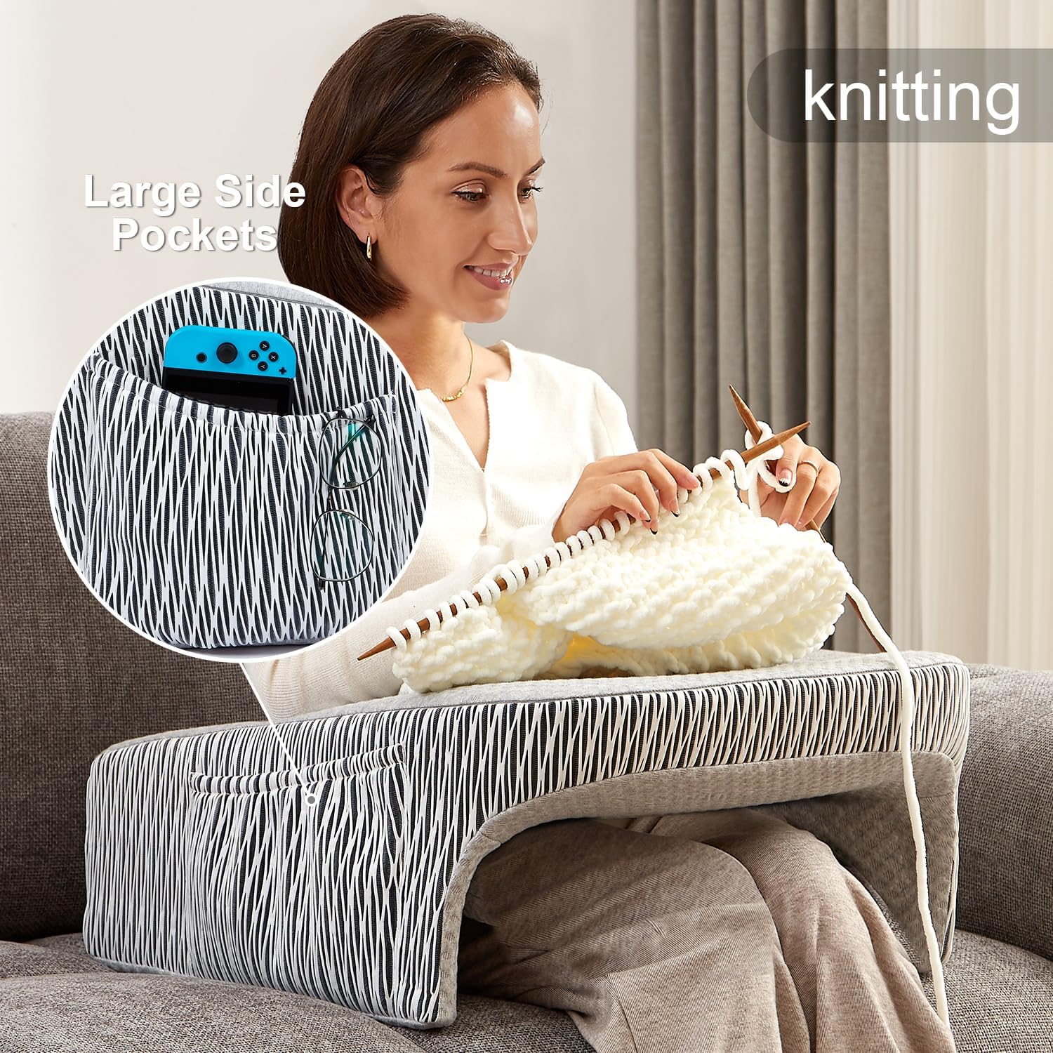 Reading Pillow for Bed, Petite Adults, Teens Arm Rest Pillow, Reading Lap Pillow, Memory Foam Lap Desk Pillow for Reading, Working, Playing, Crocheting in Bed Couch(Ash Grey)