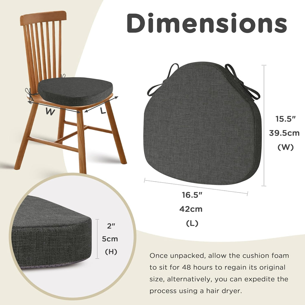 AddGrace Chair Cushions for Dining Chairs Set of 6 Windsor Kitchen Chair Cushions with Removable Textured Cover and Non Slip Bottom Indoor Chair Pads with Ties and Foam (16.5x15.5 Inches Darkgrey)