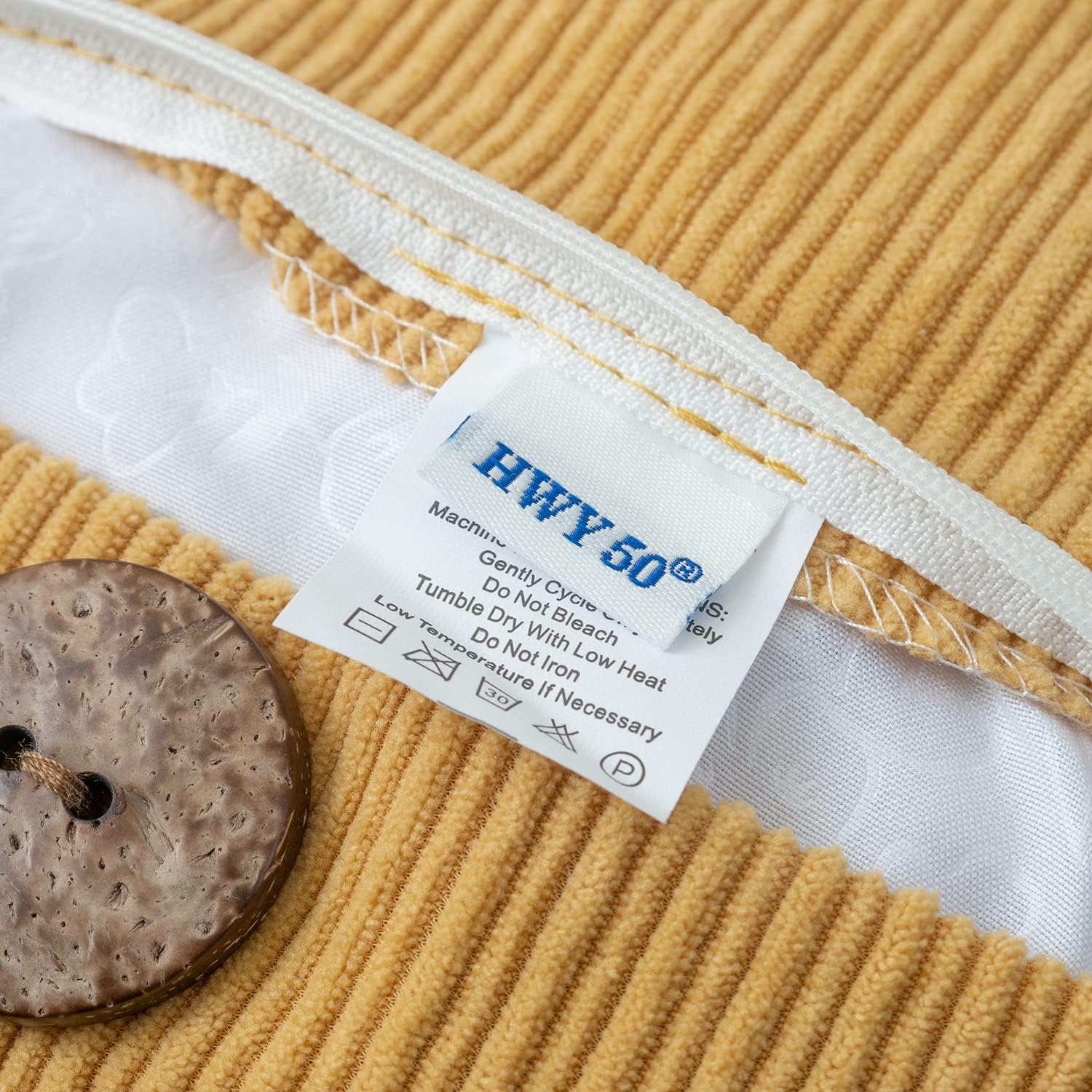 HWY 50 Mustard Yellow Chenille Throw Pillow Covers 18x18 Inch with Triple Buttons, Soft Farmhouse Accent Decorative Cushion Cases for Couch Sofa Bed Living Room Pack of 2