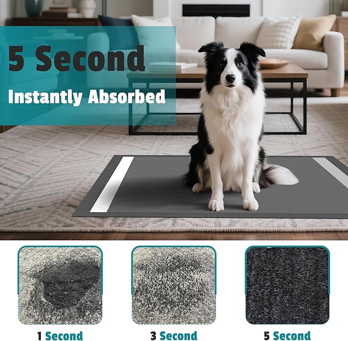 Upgrade Leak-Proof Pet Training and Puppy Pads, Jumbo Pee Pads for Dogs with Thicken Polymer Heavy Absorbency, Quick Dry Disposable Pee Pads for Cats Dogs (45, Charcoal)