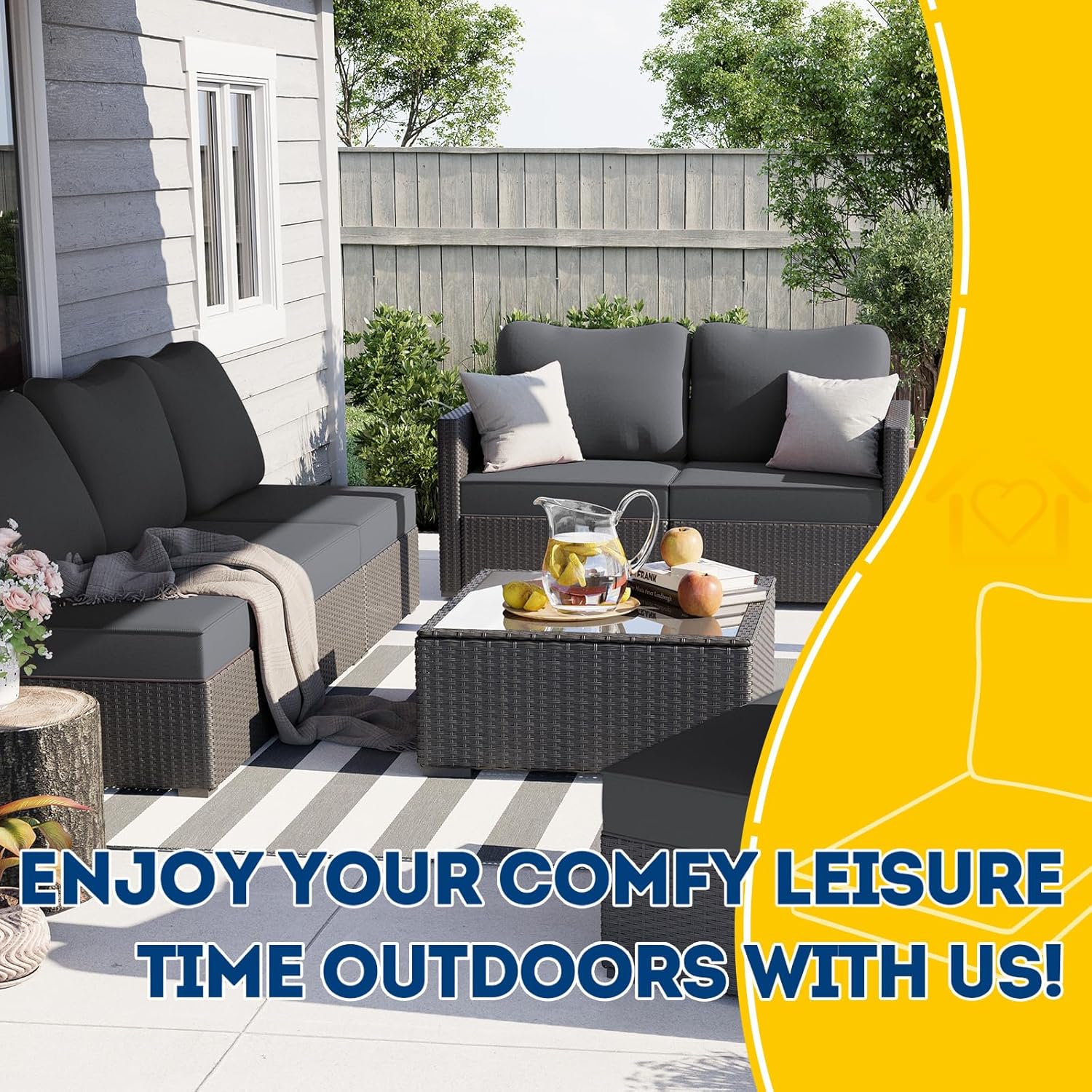 AAAAAcessories Outdoor Deep Seat Cushions, Waterproof, Fade-Resistant Patio Furniture Replacement Cushions, 25.5" x 25.5" x 5" + 25.5" x 19", Dark Gray