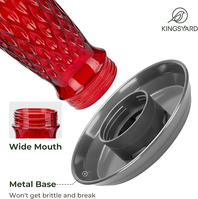 Kingsyard Bird Water Feeder for Outside, 24 Ounce, Glass Bird Water Dispenser with Metal Hanging for Garden Yard Outside Decoration, Red Gradient