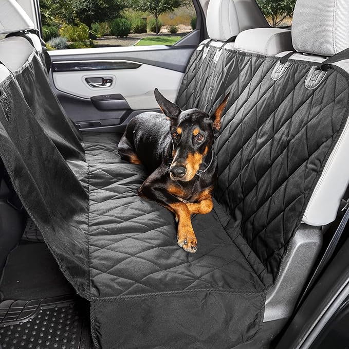 4Knines Dog Backseat Cover with Hammock for Cars, SUVs, and Trucks – Waterproof Layers, Nonslip Seat Protector, Durable Nylon Clips, K9 Shield with Heavy Duty Thread, (Regular, Black)