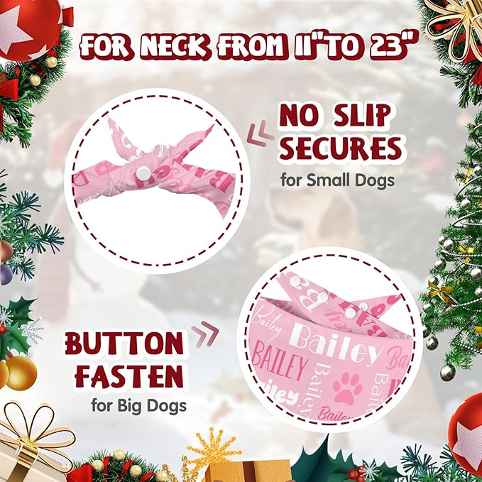 Personalized Dog Bandanas Custom Neckwear Name Button Anti-loosening Dog Scarf Triangle Bibs Kerchief Pet Costume Accessories for Small Medium Large Dogs Cats Pets Birthday-Pink