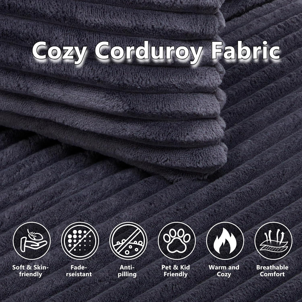 55.11" W Oversized Round Chaise Lounge Chair, Deep Seat Corduroy Cloud with Pillows, Moveable Ottoman and Blanket– Comfy Circle Loveseat Sofa Chair for Living Room or Bedroom (Grey)