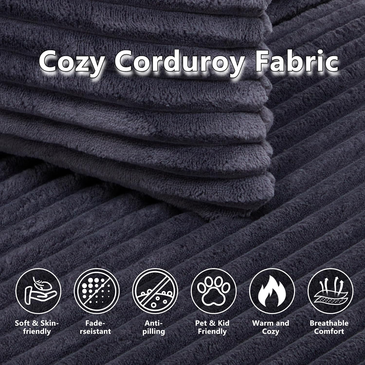 55.11" W Oversized Round Chaise Lounge Chair, Deep Seat Corduroy Cloud with Pillows, Moveable Ottoman and Blanket– Comfy Circle Loveseat Sofa Chair for Living Room or Bedroom (Grey)