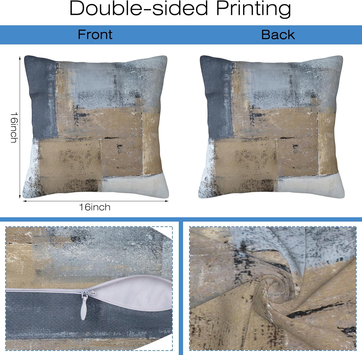 Throw Pillow Covers Grey and Brown Abstract Art Pillow Covers 16x16 Inch Set of 2 Throw Pillows Decorative Pillow Cases Cushion Covers for Bedroom Livingroom Sofa Farm House