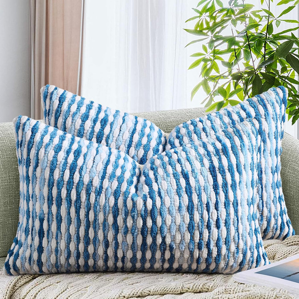 AmHoo Set of 2 Boho Chenille Pillow Cover Decorative Tufted Pillowcase for Couch Bed Sofa Bedroom Living Room Modern 12 x 20-Inch Sky Blue
