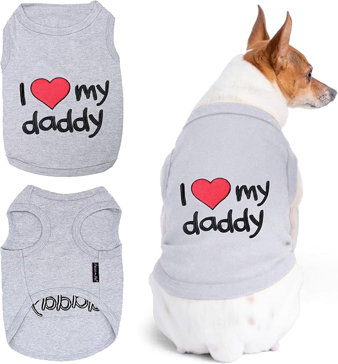 Parisian Pet Unisex Dog T-Shirt - Embroidered 'I Love My Daddy' 100% Cotton, Dog Tee Shirts - Breathable Sleeveless Pet Vest - Clothes for Medium-Sized Dogs - M