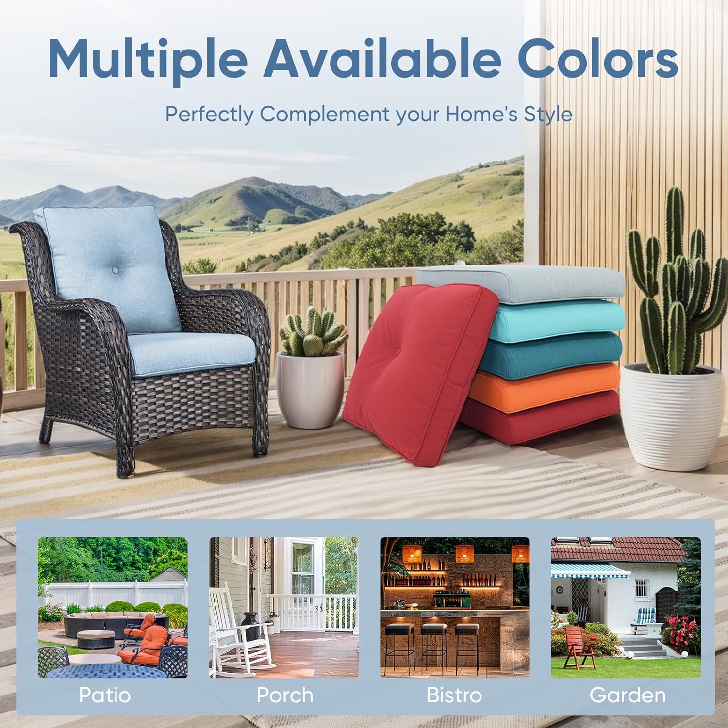 8-Piece Outdoor Patio Cushion Set - Fade & Water Resistant with Removable Olefin Cover, 22x24x4 Inch Memory Foam Cushions for Wicker Sectional Sofa – Baby Blue/Buckle