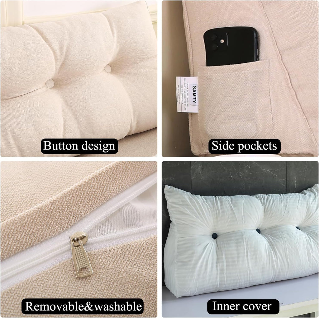 SAMTY Triangular Wedge Pillow headboard Full Size for Couch Large headboard Pillow with Removable Cover Back Rest Pillows for Sitting up in Bed