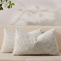 Decorative Couch Throw Pillow Covers 12x20 Set of 2 Cream Gray Striped Soft Wool Pillow Covers Neutral Textured Boho Cushion Covers for Modern Farmhouse Sofa Bedroom Living Room Decor SY012-B12