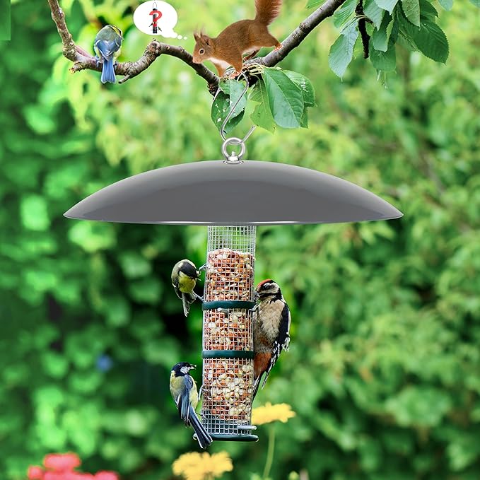 13" Bird Feeder Rain Guard, Hummingbird Feeder Shade Dome Cover, Hanging Baffle for Bird Feeder Pole (Grey), 2 Pack