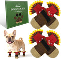 EXPAWLORER Thanksgiving Anti Slip Dog Socks to Prevent Licking Paws,Boots & Paw Protectors with Grippers,Doggie Booties for Hardwood Floors for Small Medium Large Senior Dogs Lifelike Costume Turkey M