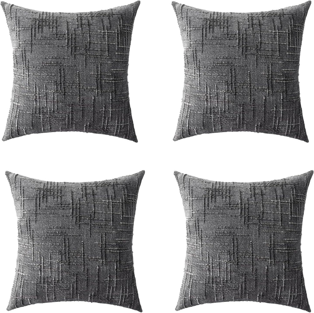 Decorative Throw Pillow Covers 20x20 Inch Set of 4, Soft Solid Farmhouse Chenille Couch Pillows, Spring Pillow Covers for Couch Sofa Bed Living Room Home Decor Pillowcase, Dark Gray