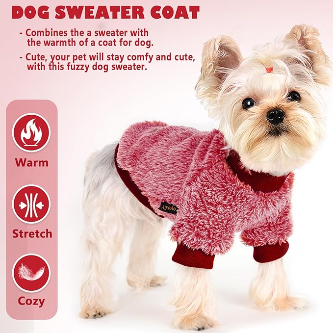 Fleece Dog Sweater Soft Fuzzy Warm Clothes for Small Dogs Girl Boy Soft Winter Coat Flannel Puppy Jacket Pet Clothes Outfit Sweater for Chihuahua, Bulldog, Dachshund(M, Red)