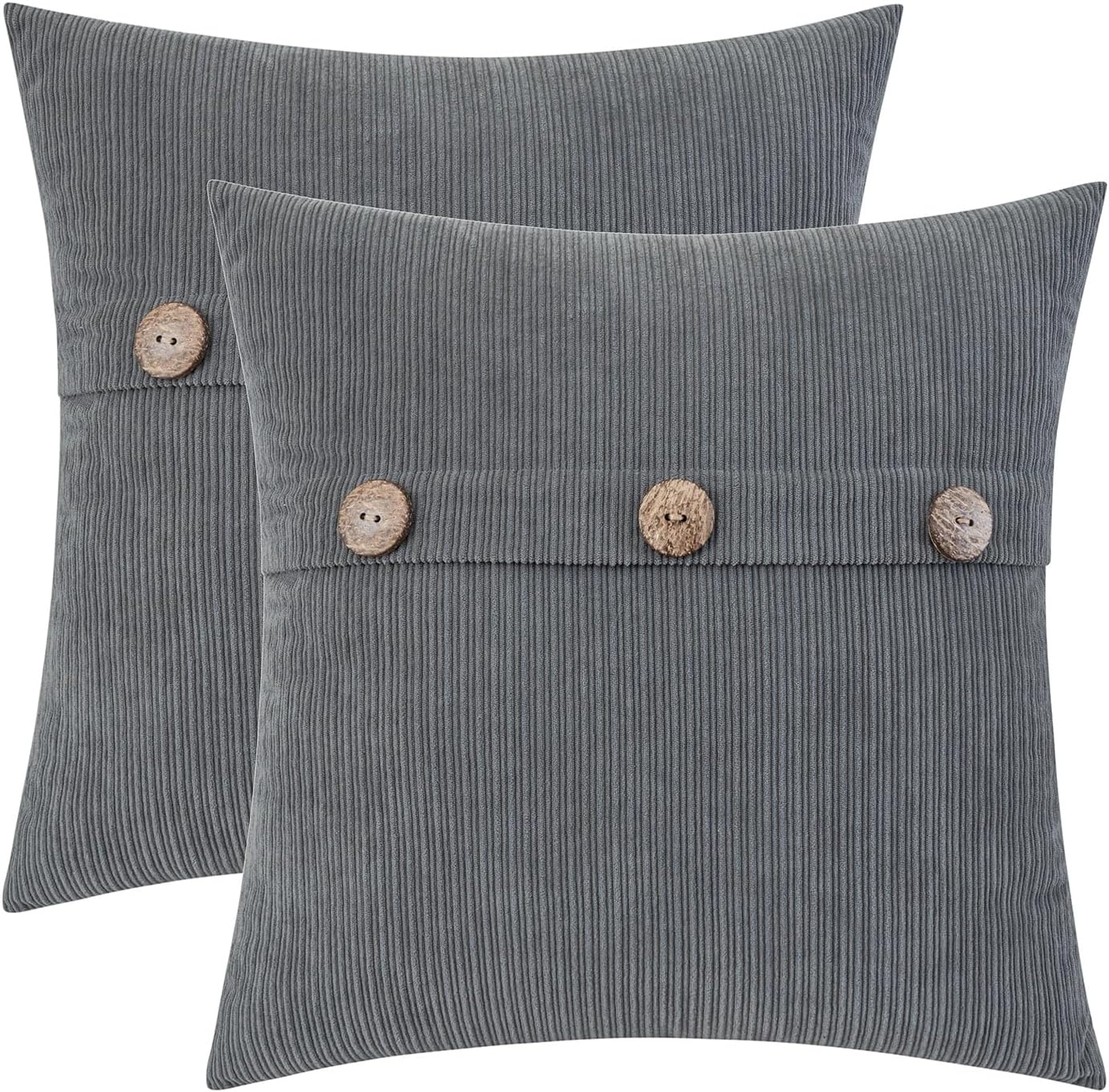 HWY 50 Gray Grey Chenille Throw Pillow Covers 22x22 Inch with Triple Buttons, Soft Farmhouse Accent Decorative Cushion Cases for Couch Sofa Bed Living Room Bedroom Pack of 2