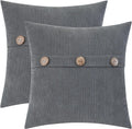 HWY 50 Gray Grey Chenille Throw Pillow Covers 16x16 Inch with Triple Buttons, Soft Farmhouse Accent Decorative Cushion Cases for Couch Sofa Bed Bedroom Pack of 2