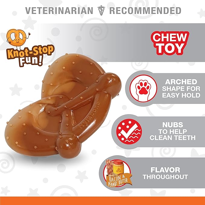 Nylabone Pretzel Power Chew Toy for Dogs, Dog Toys for Aggressive Chewers, Bacon & Peanut Butter Flavor, Small Dogs - Up to 25 Ibs, 1 Count