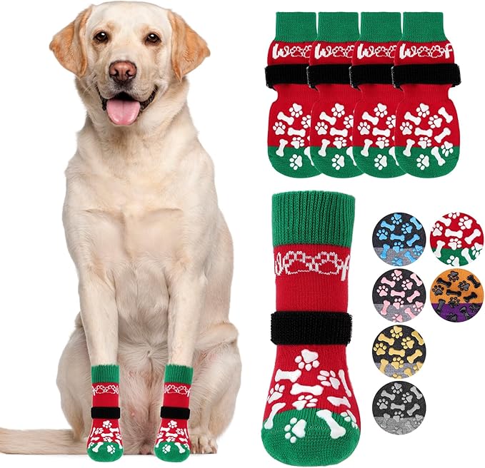 KOOLTAIL Anti Slip Dog Socks for Hot/Cold Pavement to Prevent Licking Paws, Dog Boots&Paw Protector with Grippers for Hardwood Floors, Traction Control No Twist Booties for Small Medium Large Dogs