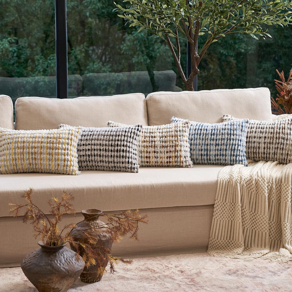 Aeckself Boho Chenille Tufted Pillow Cover 12 x 20 Inch, Rectangle Decorative Lumbar Throw Pillow Cover Neutral Pillowcase for Couch Bedroom Living Room, Brown White