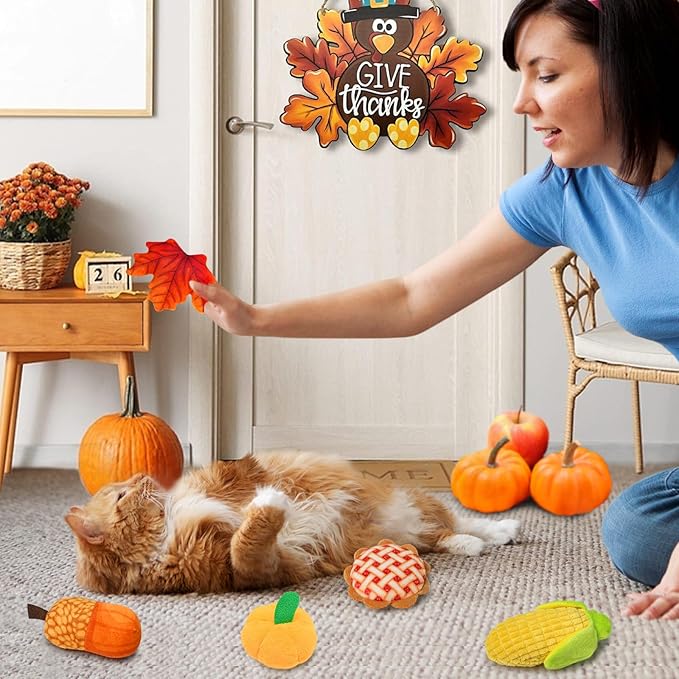 Thanksgiving Cat Toys, 6 Pack Cat Thanksgiving Toys for Indoor Cats, Cat Gifts for Thanksgiving, Catnip Toys for Cats and Kittens