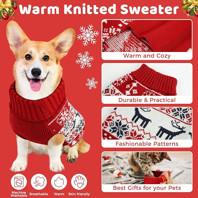 Christmas Dog Sweaters for Small Large Dogs Girl, Soft Warm Pup Dogs Shirt, Turtleneck Dog Sweaters for Medium Large Dogs, Double Knitting Collar for Outdoors Playing L