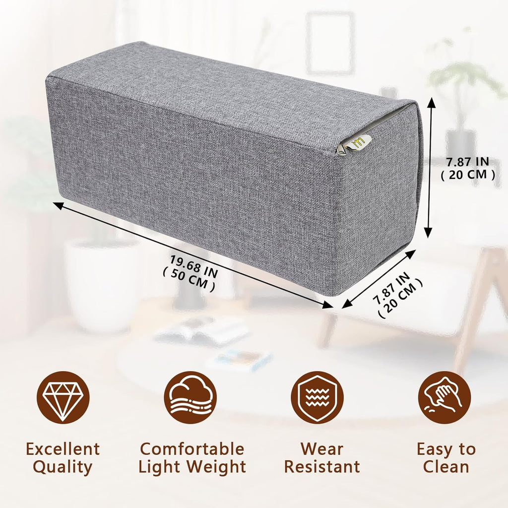 2 Pack Couch Arm Rest Pillow, 8''x8''x20'' Linen Cover, High Density Foam Armrest Cushion, Removable & Washable Elbow Support for Sofa, Bed, and Armchair (Grey)