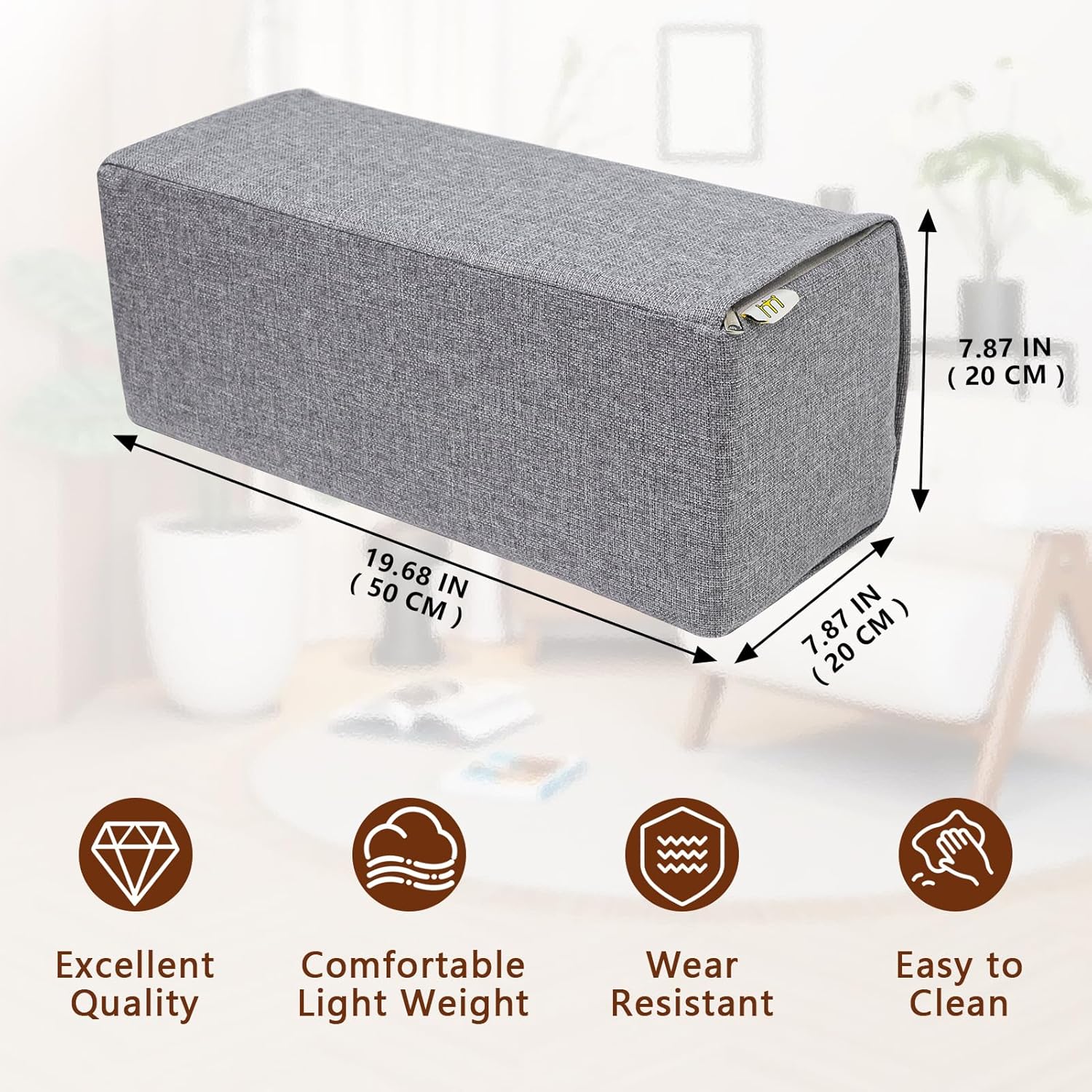 2 Pack Couch Arm Rest Pillow, 8''x8''x20'' Linen Cover, High Density Foam Armrest Cushion, Removable & Washable Elbow Support for Sofa, Bed, and Armchair (Grey)