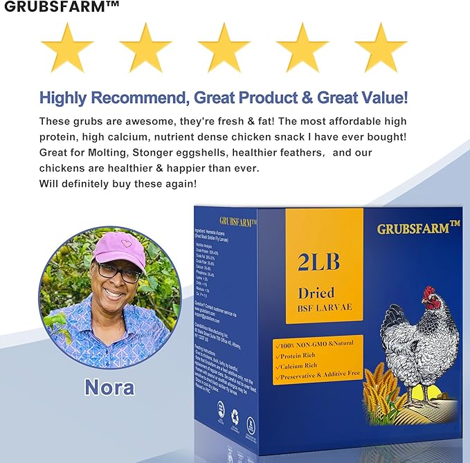 Premium Chicken Treats 2LBS - Superior to Dried Mealworms - Non-GMO & 85X More Calcium Than Meal Worms - Molting & Laying Supplement - BSF Larvae Treats for Layer Hens, Ducks Wild Birds