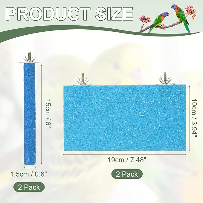 Bird Perch Stand, Wooden Parrot Perch Stand Toy, Paw Grinding Stick, Bird Cage Accessories, 7.48 x 3.94in (Blue, 2 Pcs) Birds Toys Intended for Cage/Parakeets/Conure/Budgie