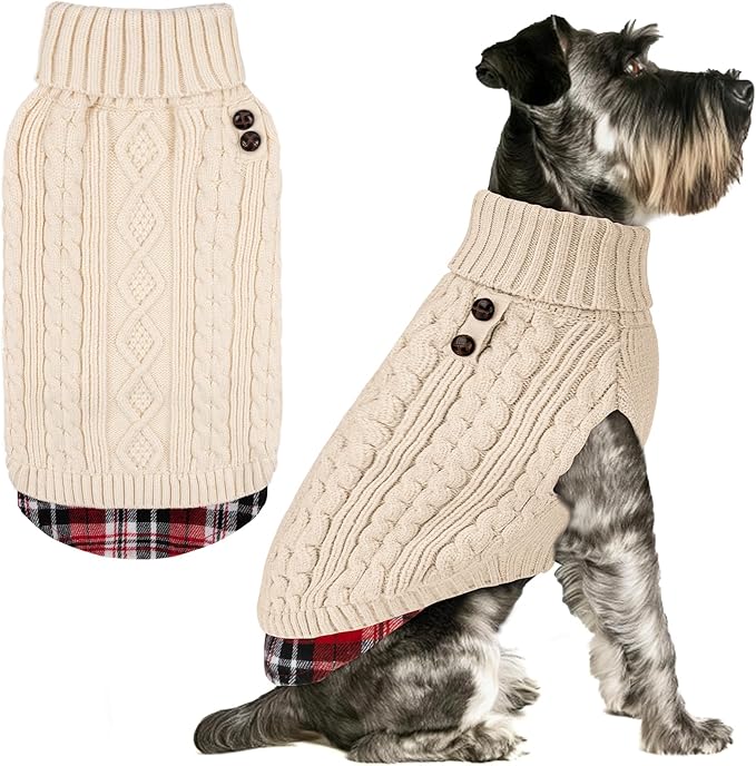 KYEESE Dog Sweater Warm Turtleneck Small Dogs Sweater with Gingham Patchwork Comfy Pet Coat for Fall Winter Cold Weather Soft Pullover Dog Sweaters for Small Dogs Girl Stretchy Knitwear Cat Clothes