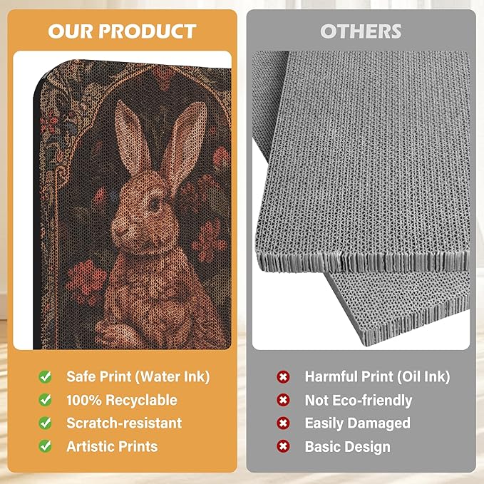 2 Pack Art Cat Scratcher, Wall-Mountable Cat Scratch Pad, Wall Cat Scratcher 16.7x11x1 Inch Cat Scratching Board for Indoor Cats Toy(Butterfly & Rabbit)