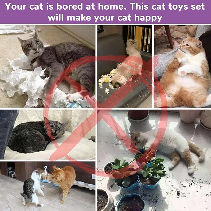 Retro Shaw Cat Tunnels with Cat Toys Pack, Interactive Kitten Toys for Indoor Cats Kitty, Kitten Tube Tent Feather Wand Teaser Bell Fuzzy Ball Springs Mouse (25 Pcs Extra Large Cat Tunnel Toys Set)