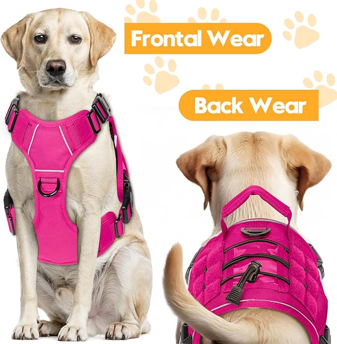 Heavy-Duty Tactical Dog Harness for Large Dogs, No Pull Adjustable Reflective Pet Vest with Molle System, K9 Military-Grade Control for Service Training, Outdoor & 10+ Breeds, Hot Pink, Small