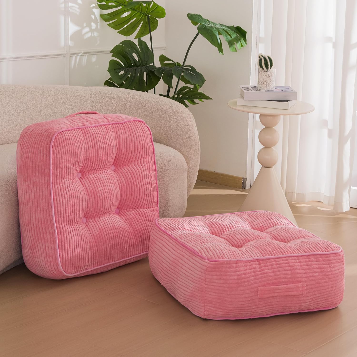 8" Washable Floor Pillow Cushion for Adults, Meditation Cushion Pillow, Large Square Floor Sitting, Removable Tufted Corduroy Cover, for Tatami Living Room or Yoga, 22x22 Inch, 2Pack, Machine Washable