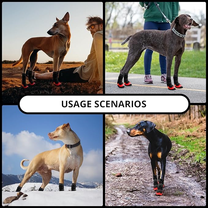 Dog Shoes for Hot Pavement Anti-Slip Dog Boots & Paw Protectors for Summer Rainy Day Dog Snow Boots Waterproof Dog Shoes for Small Medium Large Dogs with Reflective Straps for Hiking 4Pcs