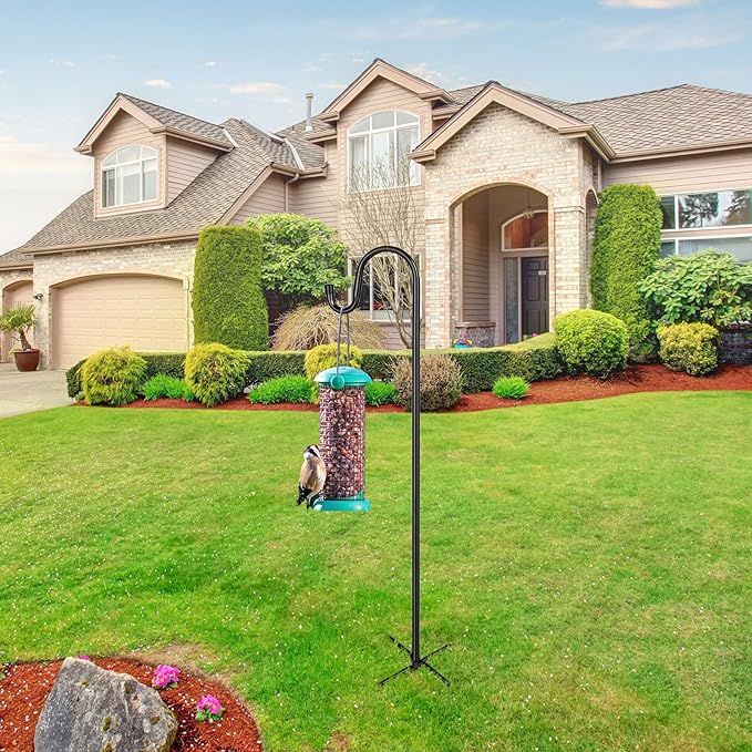 Shepherd Hooks for Outdoor, 1 Pack 62 Inch Bird Feeder Pole with 5 Prongs Base for Hanging Lantern, Hummingbird Feeder, Lightweight Plant, Shepherds Hook for Bird Feeders for Outside