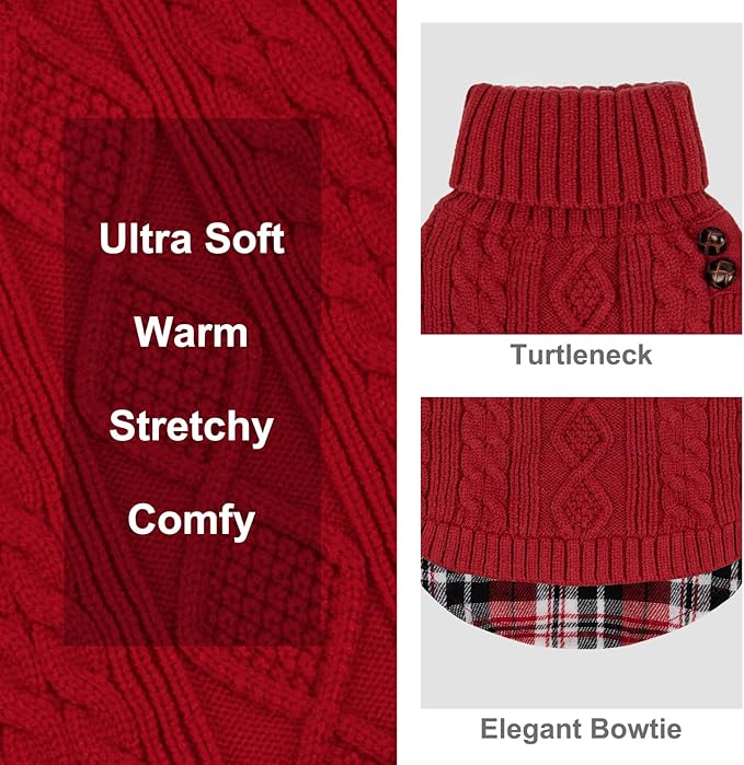 KYEESE Dog Sweater Soft Pullover Dog Sweaters for Medium Dogs Girl Warm Turtleneck Medium Dogs Sweater Stretchy Knitwear Cat Clothes with Gingham Patchwork Thick Pet Coat for Fall Winter Cold Weather