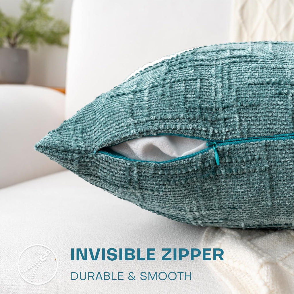 Decorative Throw Pillow Covers 12x20 Inch Set of 2, Soft Solid Farmhouse Chenille Couch Pillows, Spring Pillow Covers for Couch Sofa Bed Living Room Home Decor Pillowcase, Teal