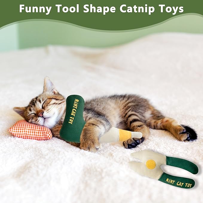 Catnip Toys for Cats, Chew Resistant Cat Toys with Natural Catnip, Interactive Funny Shape Kitten Kicher, Soft Cat Teething Chew Toy for Indoor Cats & Kittens, Tool Shape Pet Toys, 5 Pack