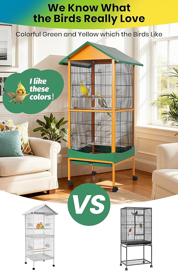 Garvee Bird cage, 66''H Extra Large Bird Cage, w/Removeble Tray, Waterproof Roof, Easy to Clean, Lockable Caster, Indoor& Outdoor Application for Conure,Macaw,Budgie,Cockatiel,Lovebirds,Parakeet