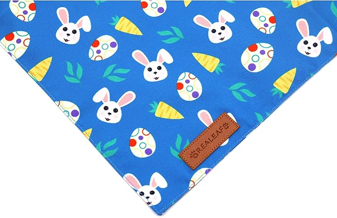 Realeaf Easter Dog Bandanas 2 Pack, Reversible Bunny Carrot and Easter Eggs Pet Scarf for Boy and Girl, Premium Durable Fabric, Holiday Bandana for Large and X-Large Dogs (X-Large)