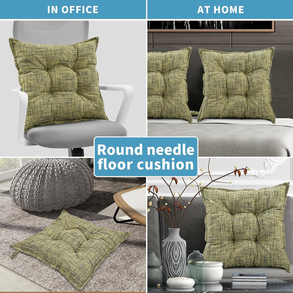 SINSOSSO Large Floor Pillows 22", Thickened Bite-Size Memory Foam Square Non-Slip Cushions for Office Back Support/Yoga/Chair Seat, Fashionable Color-Blocked Fabric & Washable, Yellow, 2 PCS