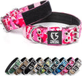 TSPRO Tactical Dog Collar, Adjustable, with Patch & Double Needle Metal Buckle, Heavy Duty for Large to Extra Large Dogs, Durable for Walking, Running, Hiking & Training (Camo Pink L-XL)