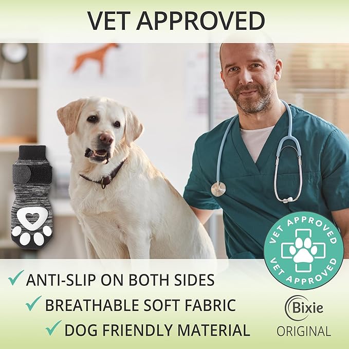 Anti Slip Dog Socks for Hardwood Floors, 6 Pack | Dog Socks to Prevent Licking Paws and Add Traction | Paw Protection for Senior Dogs | Dog Booties Alternative - Large