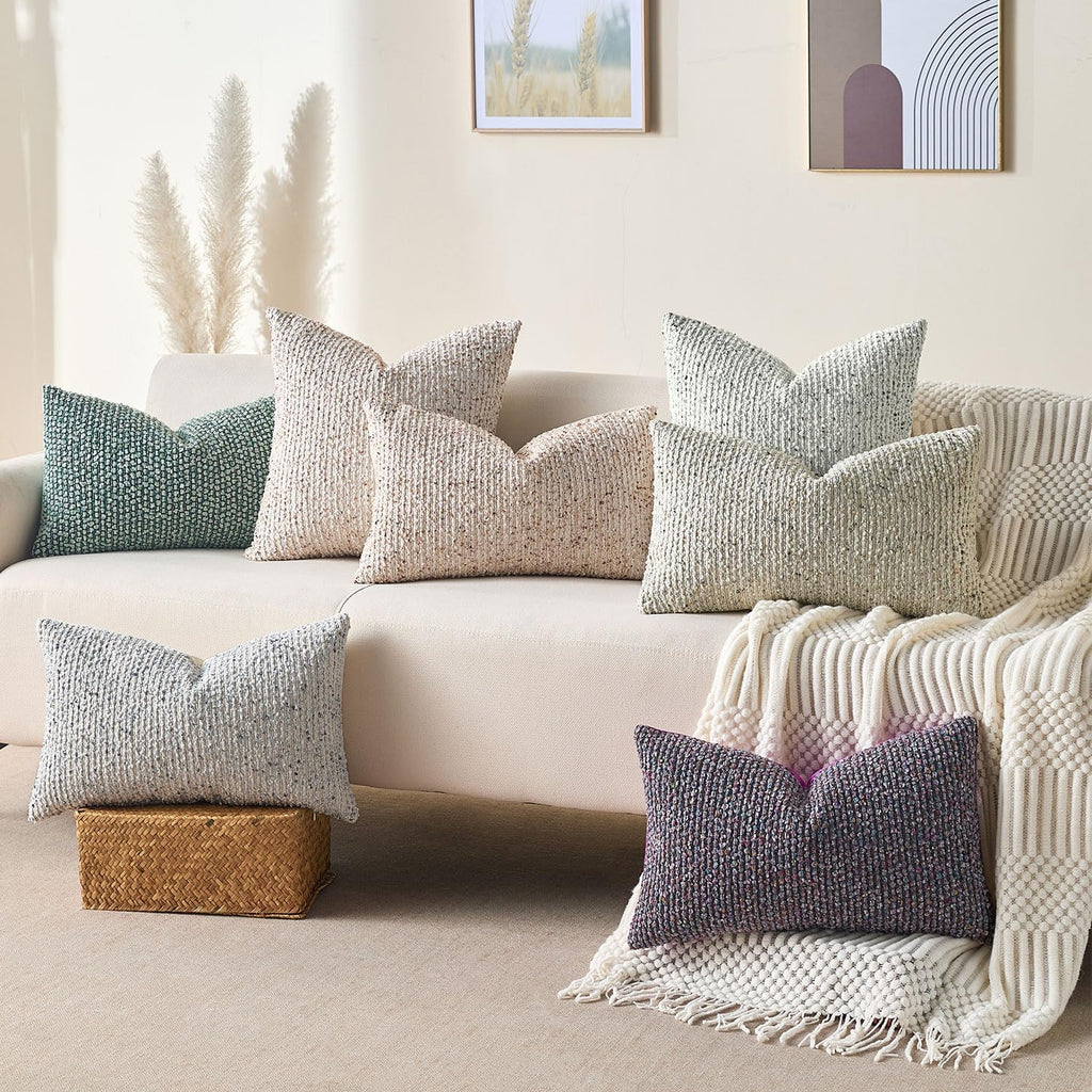 Decorative Couch Throw Pillow Covers 20x20 Blue Striped Soft Wool Pillow Covers Neutral Textured Boho Cushion Covers for Modern Farmhouse Sofa Bedroom Living Room Decor SY011-C20