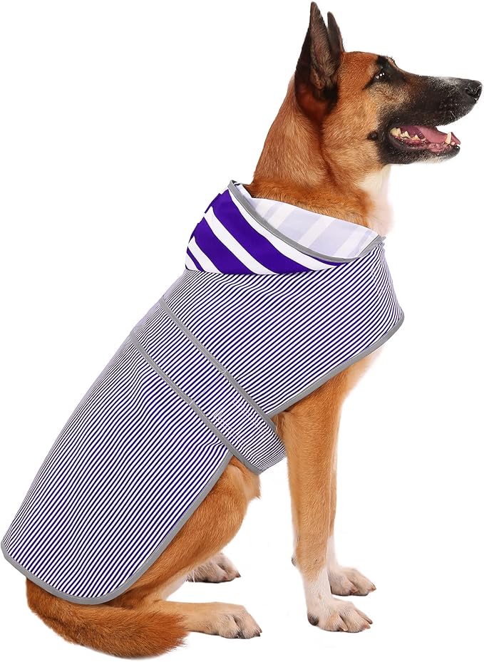 Dog Raincoat for Large Dogs Puppies Waterproof Hooded Rain Jacket with Reflective Strips Leash Hole & Poncho Adjustable Fit (Bluestripe,XL)